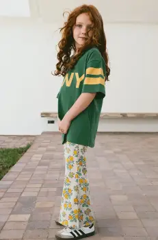 Tinycottons pantaloni copii FLOWERS RIB PANT culoarea bej, modelator, SS25-043 imagine