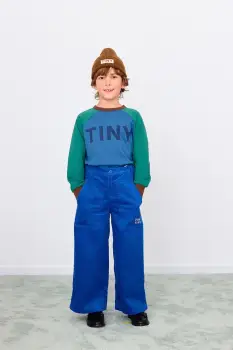 Tinycottons pantaloni copii TINY SOLID WOVEN PANT culoarea bleumarin, uni, AW25-457 imagine