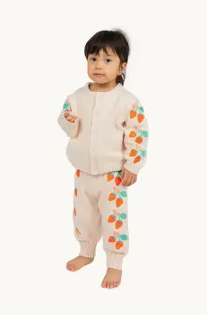 Tinycottons pantaloni de trening din bumbac pentru bebelusi STRAWBERRIES BABY KNITTED PANT culoarea bej, cu imprimeu, SS25-303 imagine