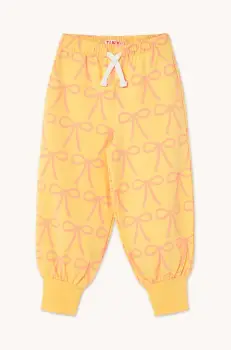 Tinycottons pantaloni de trening pentru copii BOWS SWEATPANT culoarea galben, modelator, SS25-057 imagine