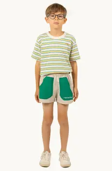 Tinycottons pantaloni scurti copii COLOR BLOCK SHORT culoarea bej, cu imprimeu, SS25-251 imagine