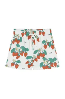 Tinycottons pantaloni scurti din bumbac pentru copii STRAWBERRIES SHORT culoarea bej, cu imprimeu, SS25-002 imagine