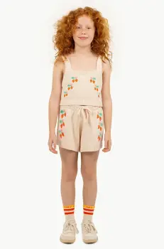 Tinycottons pantaloni scurti din bumbac pentru copii STRAWBERRIES SHORTS culoarea bej, cu imprimeu, SS25-301 imagine