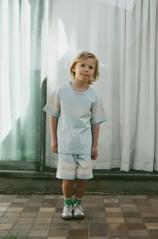 Tinycottons pantaloni scurti din bumbac pentru copii STRIPES LOGO SHORT cu imprimeu, SS25-139 imagine