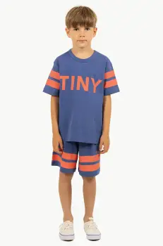 Tinycottons pantaloni scurti din bumbac pentru copii STRIPES LOGO SHORT culoarea albastru marin, cu imprimeu, SS25-139 imagine