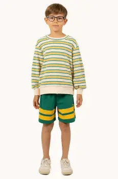 Tinycottons pantaloni scurti din bumbac pentru copii STRIPES LOGO SHORT culoarea verde, cu imprimeu, SS25-139 imagine