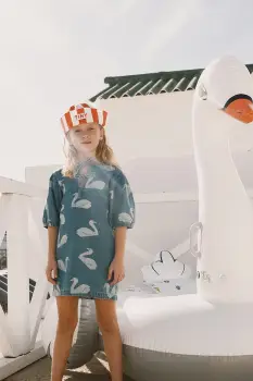 Tinycottons rochie din bumbac pentru copii BIG SWANS DRESS imagine