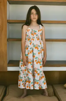 Tinycottons rochie din bumbac pentru copii STRAWBERRIES WOVEN DRESS culoarea roz, midi, drept, SS25-166 imagine