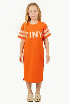 Tinycottons rochie din bumbac pentru copii STRIPES DRESS culoarea portocaliu, mini, drept, SS25-135 imagine