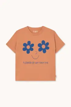 Tinycottons tricou de bumbac pentru copii FLOWERS EYES GRAPHIC TEE culoarea portocaliu, AW25-315 imagine