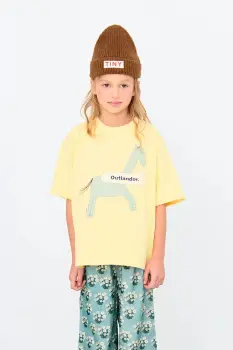 Tinycottons tricou de bumbac pentru copii HORSE GRAPHIC TEE culoarea galben, cu imprimeu, AW25-313 imagine