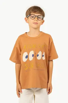 Tinycottons tricou de bumbac pentru copii MIDNIGHT GRAPHIC TEE culoarea maro, cu imprimeu, SS25-093 imagine