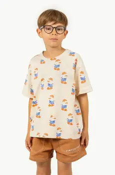 Tinycottons tricou de bumbac pentru copii READERS TEE culoarea bej, modelator, SS25-006 imagine