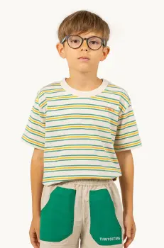 Tinycottons tricou de bumbac pentru copii STRIPES MULTICOLOR TEE culoarea bej, modelator, SS25-122 imagine