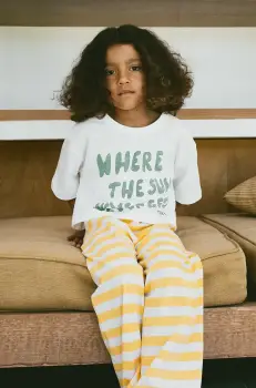 Tinycottons tricou de bumbac pentru copii THE SUN GRAPHIC CROP TEE culoarea bej, SS25-092 imagine