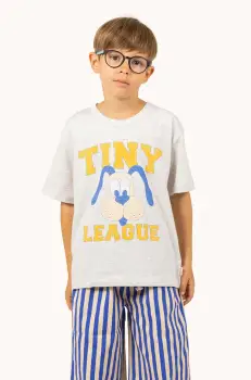 Tinycottons tricou de bumbac pentru copii TINY LEAGUE GRAPHIC TEE culoarea gri, cu imprimeu, SS25-079 imagine