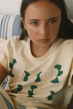 Tinycottons tricou de bumbac pentru copii YELLOW FLOWERS GRAPHIC CROP TEE imagine