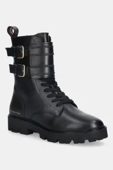 Tommy Hilfiger botine de piele TH LTHR BIKER LACEUP imagine