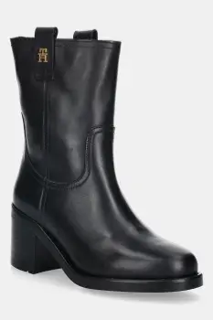 Tommy Hilfiger cizme de piele RIDING LTHR MID BOOT BLOCK HEEL imagine