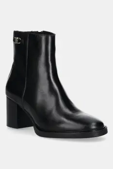 Tommy Hilfiger cizme de piele STACKED HEEL LEATHER ANKLE BOOT imagine
