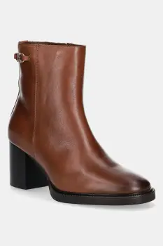 Tommy Hilfiger cizme de piele STACKED HEEL LEATHER ANKLE BOOT imagine