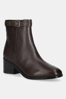 Tommy Hilfiger cizme de piele TH BUCKLE RIDING MID HEEL BOOTIE imagine