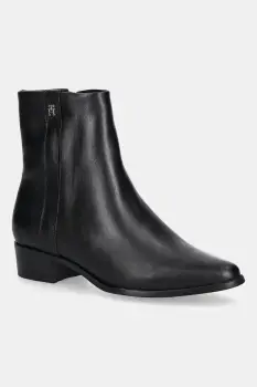 Tommy Hilfiger cizme de piele TH LEATHER POINTY ZIP BOOTIE imagine