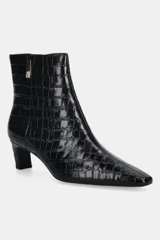Tommy Hilfiger cizme de piele TH SQUARE TOE CROC KITTEN BOOTIE imagine