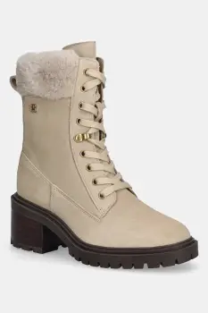 Tommy Hilfiger cizme din piele intoarsa TH SHEARLING LACE UP BOOT imagine