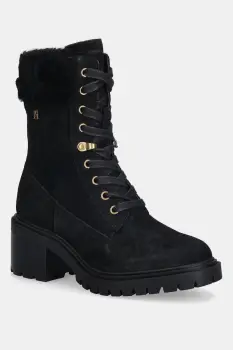 Tommy Hilfiger cizme din piele intoarsa TH SHEARLING LACE UP BOOT imagine