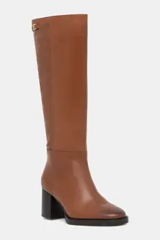 Tommy Hilfiger ghete de piele STACKED HEEL LEATHER LONG BOOT imagine