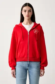 Tommy Hilfiger hanorac cu fermoar si gluga pentru femei din bumbac imagine