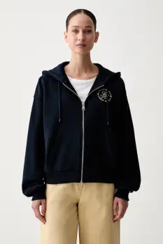 Tommy Hilfiger hanorac cu fermoar si gluga pentru femei din bumbac imagine
