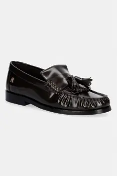Tommy Hilfiger loafers slip-on pentru femei din piele TH LOAFER TASSEL ABRASIVATO imagine