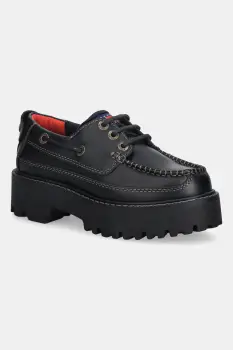 Tommy Hilfiger pantofi de piele ARCHIVE 01 BOAT SHOE LEATHER culoarea negru, cu platforma, EN0EN03003 imagine