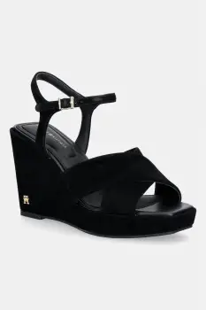 Tommy Hilfiger sandale wedges din piele intoarsa SUEDE WRAPPED HIGH WEDGE imagine