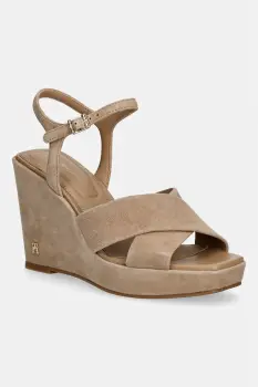 Tommy Hilfiger sandale wedges din piele intoarsa SUEDE WRAPPED HIGH WEDGE imagine