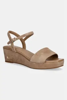 Tommy Hilfiger sandale wedges din piele intoarsa SUEDE WRAPPED MID WEDGE imagine