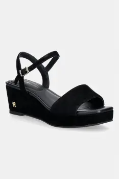 Tommy Hilfiger sandale wedges din piele intoarsa SUEDE WRAPPED MID WEDGE imagine