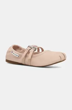 Tommy Jeans balerini de piele BALLERINA culoarea bej, EN0EN02720 imagine