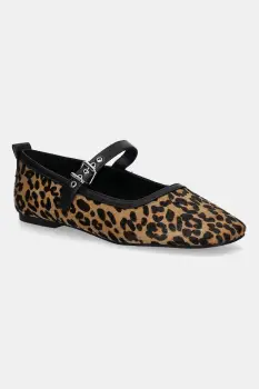 Tommy Jeans balerini de piele MARYJANE LEOPARD BALLERINA culoarea maro, EN0EN02885 imagine