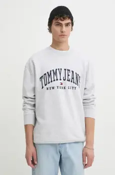 Tommy Jeans bluza barbati, culoarea gri, cu imprimeu, DM0DM19757 imagine