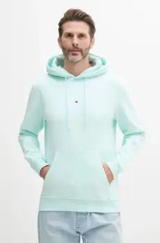 Tommy Jeans bluza barbati, culoarea turcoaz, cu gluga, cu imprimeu, DM0DM20746 imagine