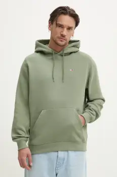 Tommy Jeans bluza barbati, culoarea verde, cu gluga, neted, DM0DM20742 imagine