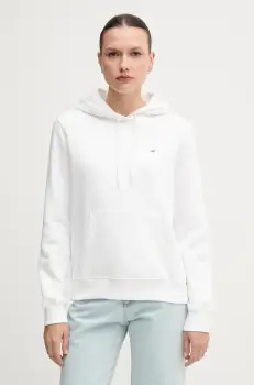 Tommy Jeans bluza culoarea alb, cu gluga, uni, DW0DW19958 imagine