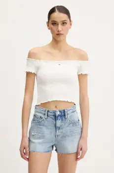 Tommy Jeans bluza culoarea alb, uni, DW0DW20238 imagine