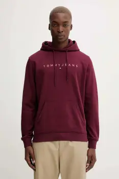 Tommy Jeans bluza culoarea bej, cu gluga, cu imprimeu, DM0DM20746 imagine