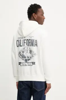 Tommy Jeans bluza culoarea bej, cu gluga, cu imprimeu, DM0DM22380 imagine