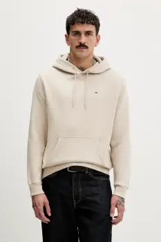 Tommy Jeans bluza culoarea bej, cu gluga, uni, DM0DM20742 imagine