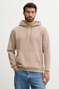 Tommy Jeans bluza culoarea bej, cu gluga, uni, DM0DM20742 imagine